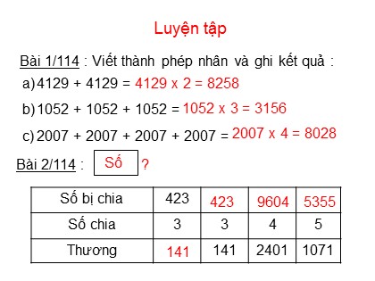 Bài giảng Toán Lớp 3 - Bài: Luyện tập (Trang 114)