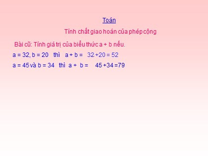 Bài giảng Toán Lớp 4 - Chương 2 - Bài: Tính chất giao hoán của phép cộng