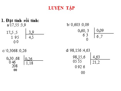 Bài giảng Toán Lớp 5 - Tuần 15 - Tiết 71: Luyện tập