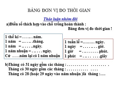 Bài giảng Toán Lớp 5 - Tuần 25 - Tiết 121: Bảng đơn vị đo thời gian