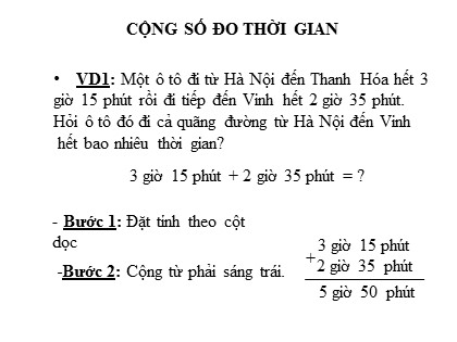 Bài giảng Toán Lớp 5 - Tuần 25 - Tiết 122: Cộng số đo thời gian