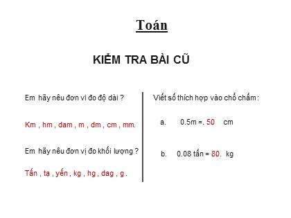 Bài giảng Toán Lớp 5 - Tuần 30 - Tiết 146: Ôn tập về đo diện tích